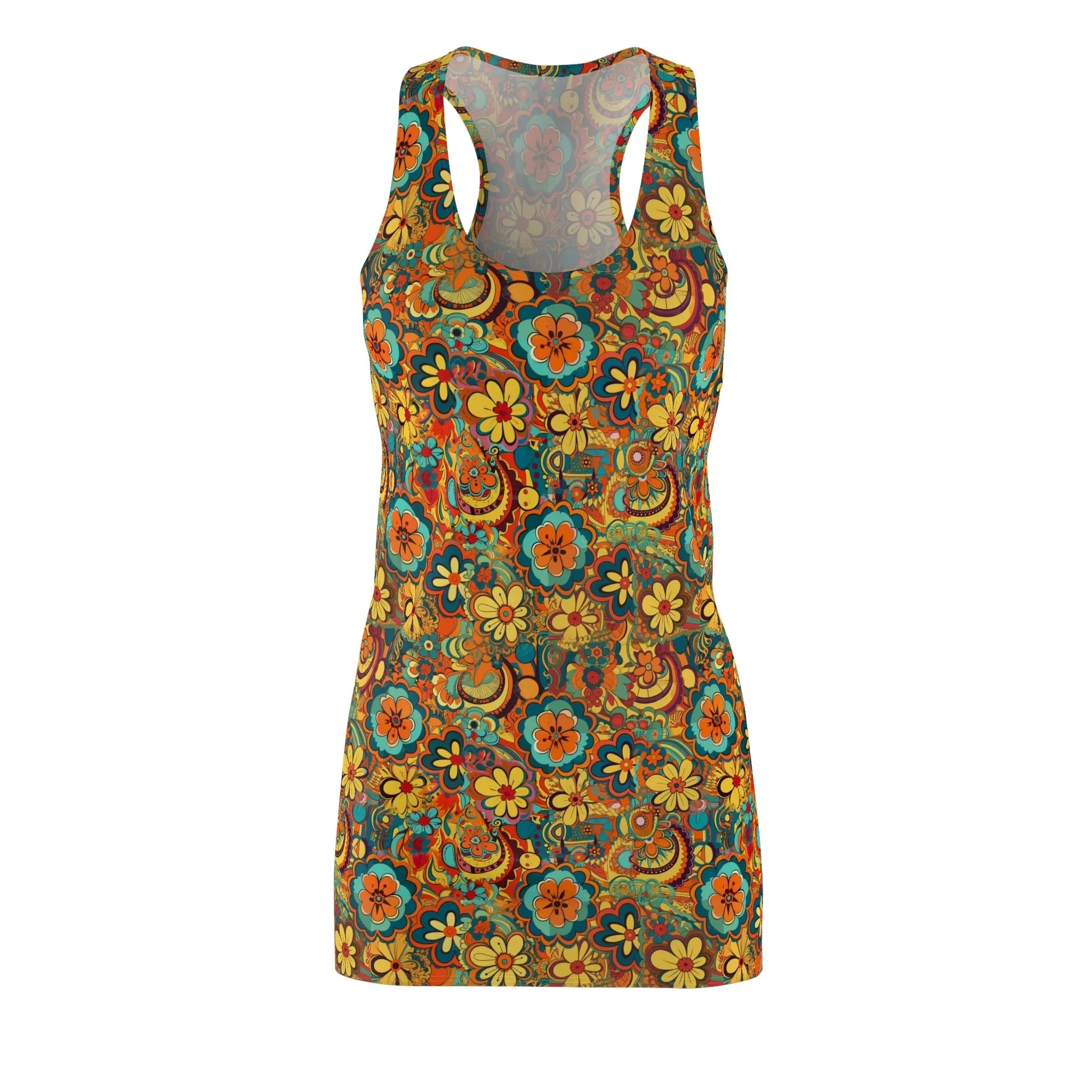 BOHO Hippy Art Nouveau Floral Pattern Floral Women's Racerback Dress