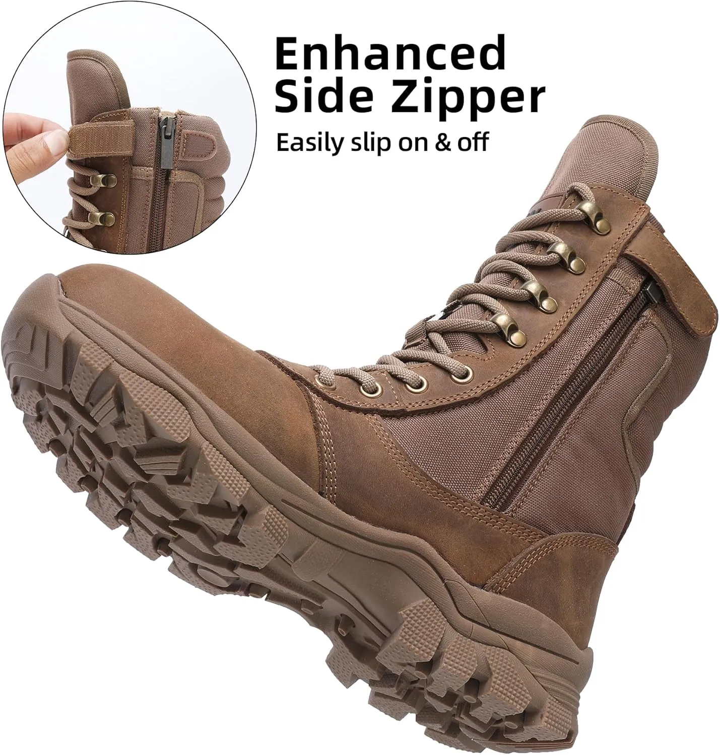 Steel Toe Boots for Men Side Zipper Puncture Proof Comfortable Indestructible 8 inch Military Work Shoes, ASTM F2413-24