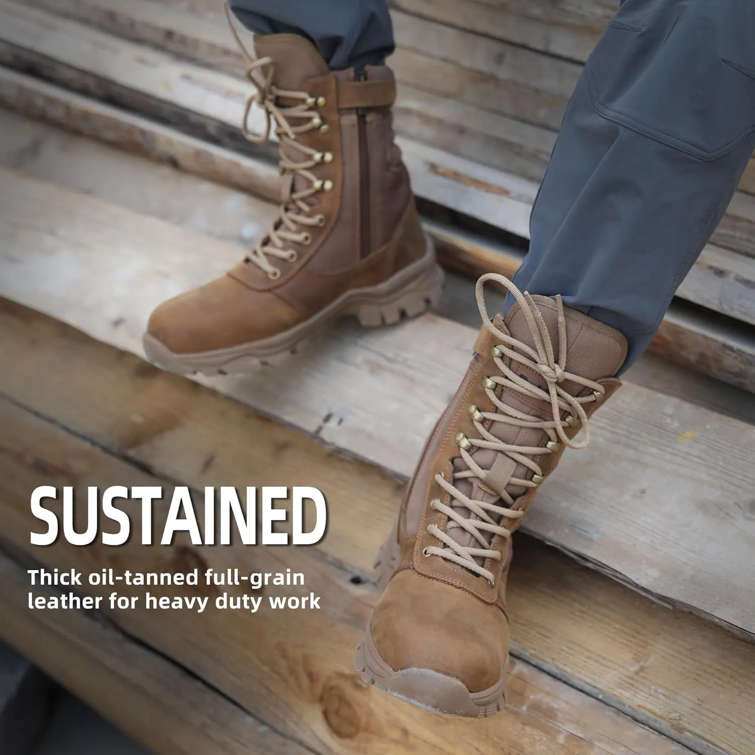 Steel Toe Boots for Men Side Zipper Puncture Proof Comfortable Indestructible 8 inch Military Work Shoes, ASTM F2413-24