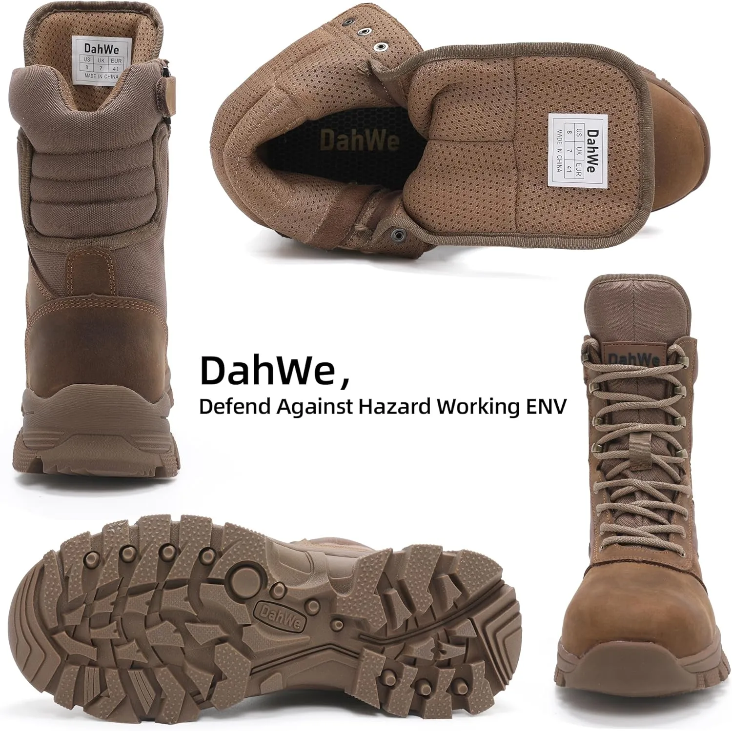 Steel Toe Boots for Men Side Zipper Puncture Proof Comfortable Indestructible 8 inch Military Work Shoes, ASTM F2413-24