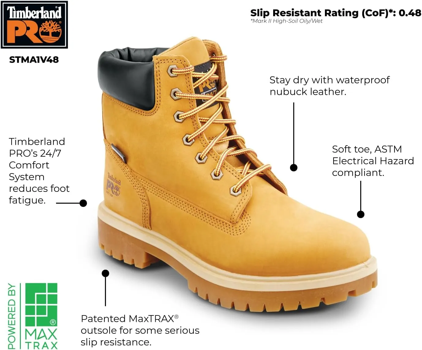 Timberland PRO 6IN Direct Attach Men's Soft Toe MaxTRAX Slip-Resistant Work Boot