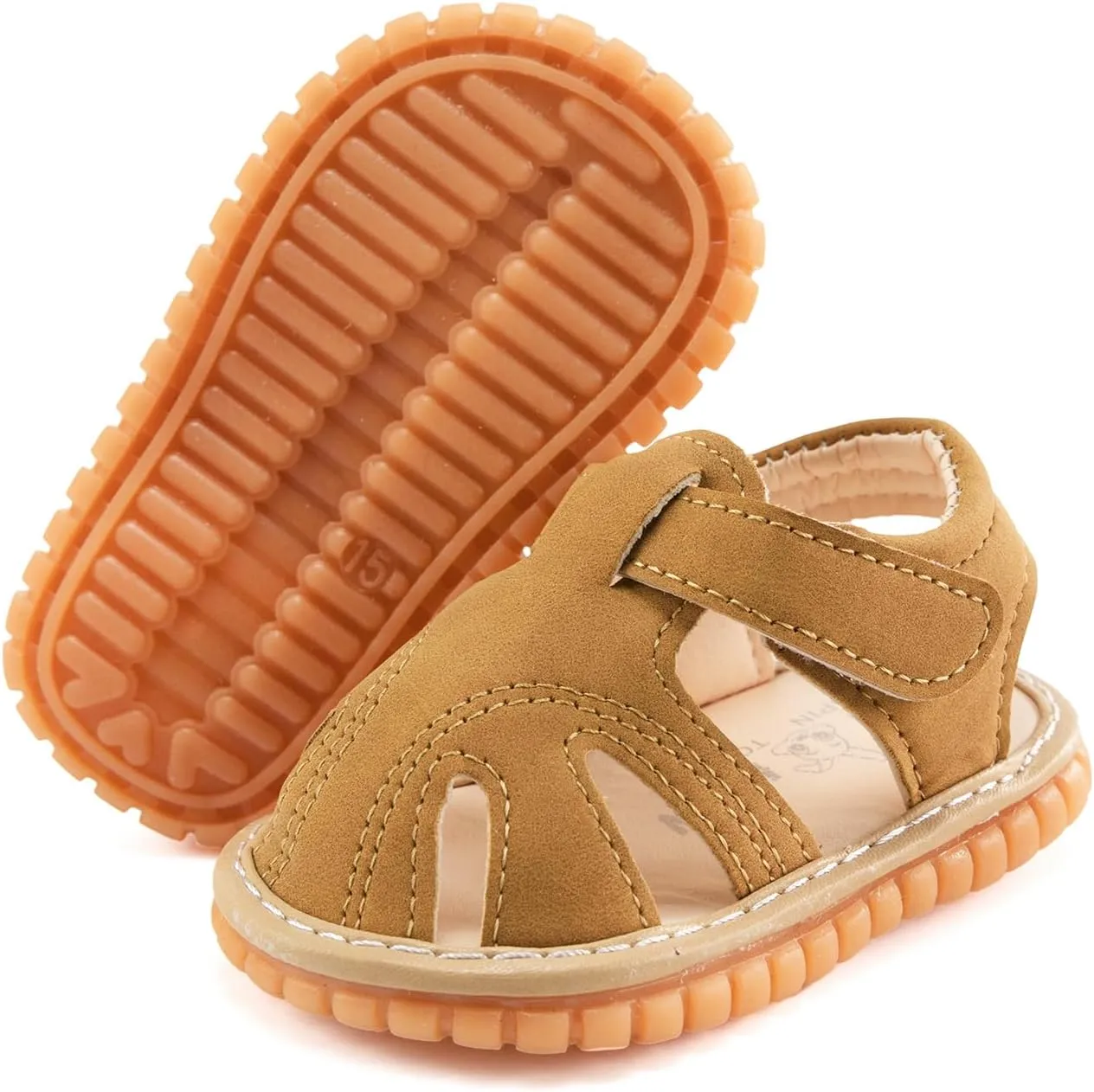 WILLFUN Baby Boy Girl Summer Infant Squeaky Sandals Premium Rubber Sole Closed-Toe Non-Slip Shoes Toddler First Walkers